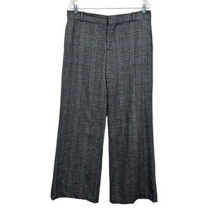 Zara Womens Plaid Pants Straight Leg Flat Front Slash Pockets Gray Black‎ Sz L